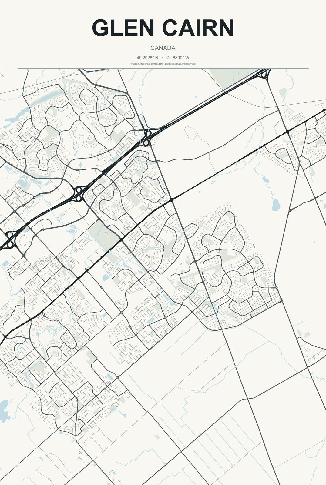 Glen Cairn, Canada City Map Aluminum Sign in Headline Atlas style