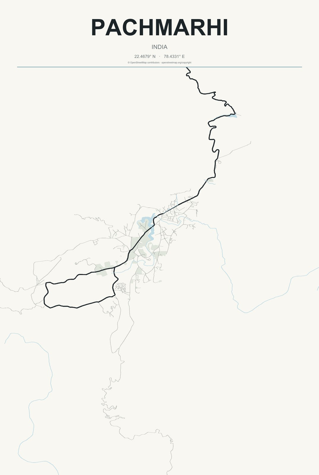 Pachmarhi, India City Map Aluminum Sign in Headline Atlas style