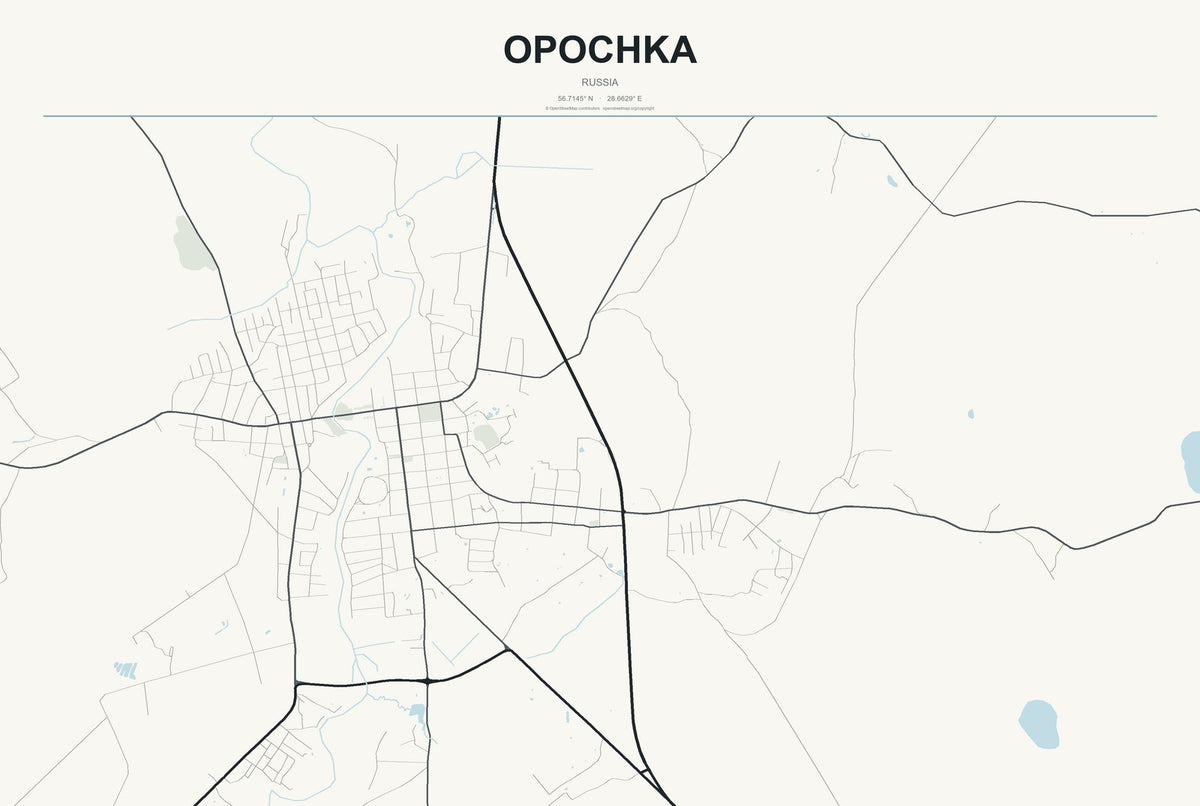 Opochka, Russia City Map Aluminum Sign in Headline Atlas style