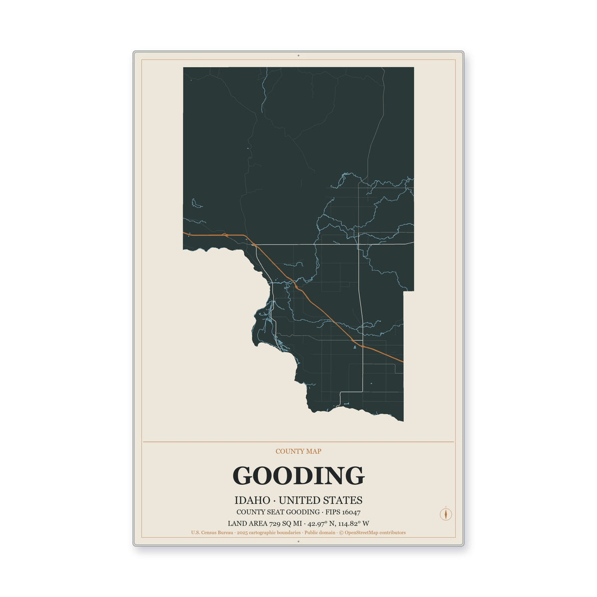 Gooding County, Idaho Map Aluminum Sign in Headline Atlas style