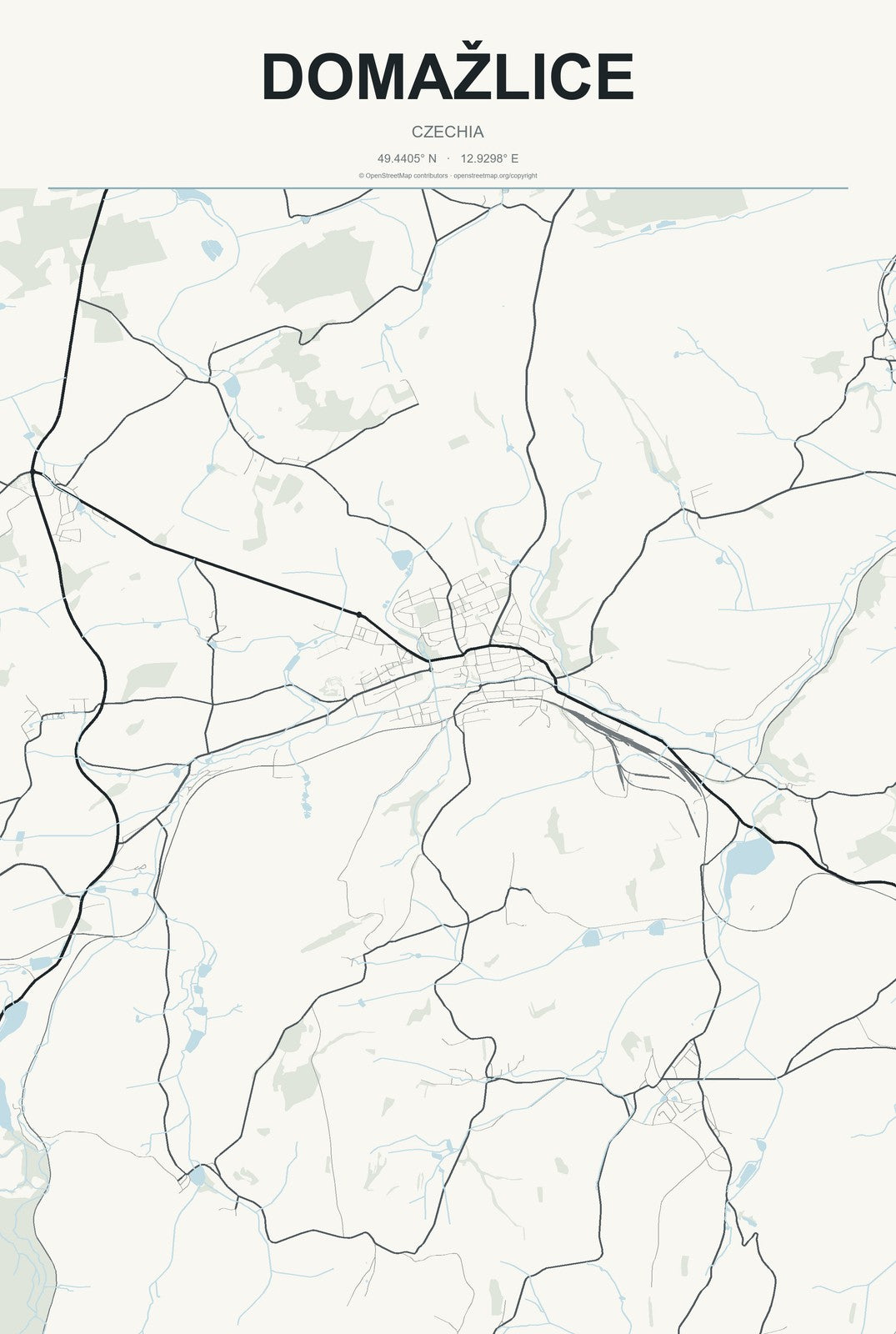 Domažlice, Czechia City Map Aluminum Sign in Headline Atlas style