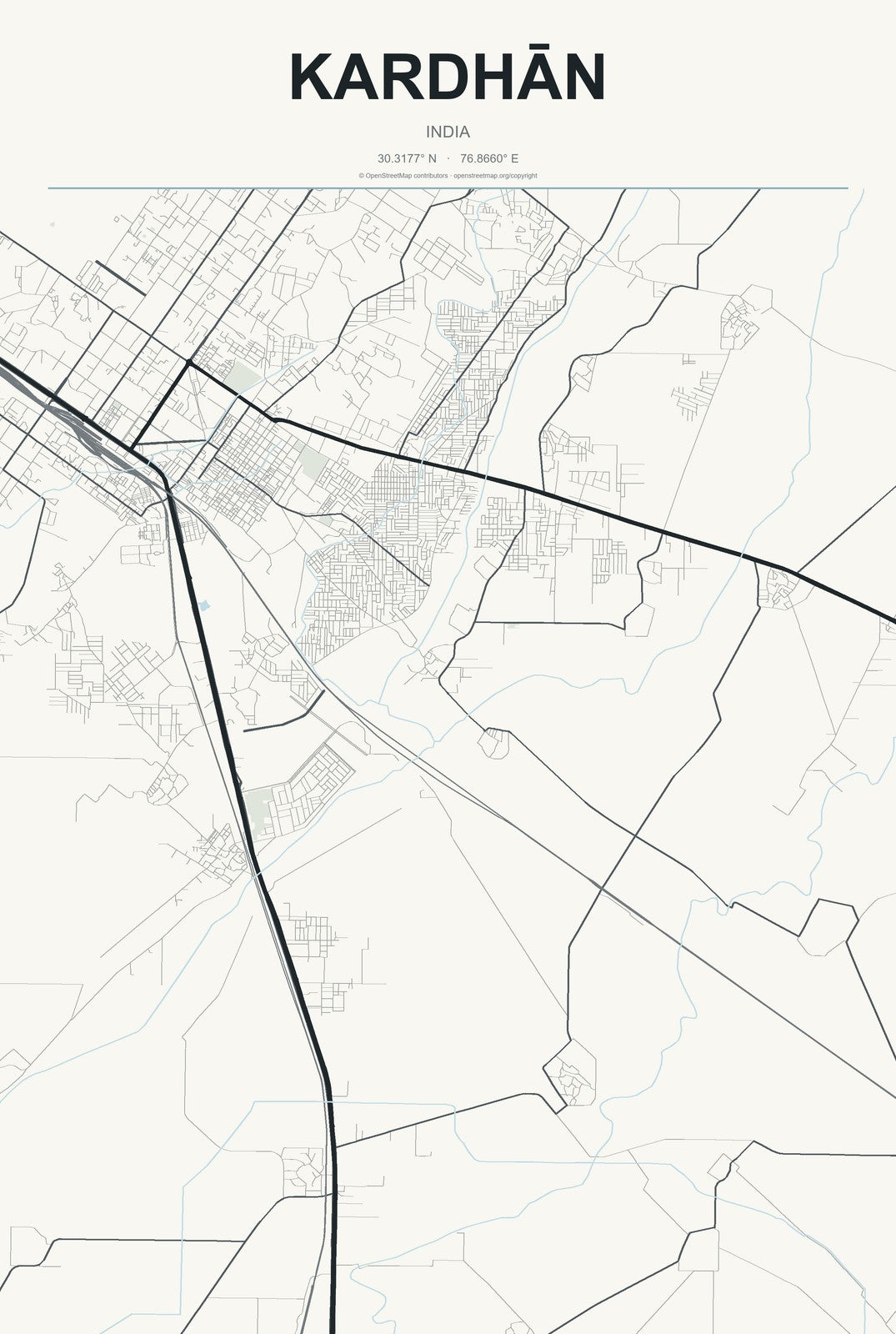 Kardhān, India City Map Aluminum Sign in Headline Atlas style
