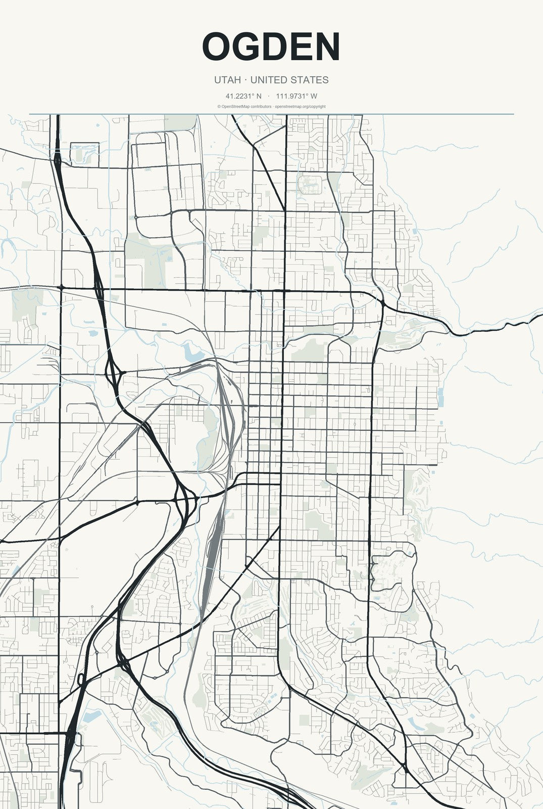 Ogden, Utah City Map Aluminum Sign in Headline Atlas style