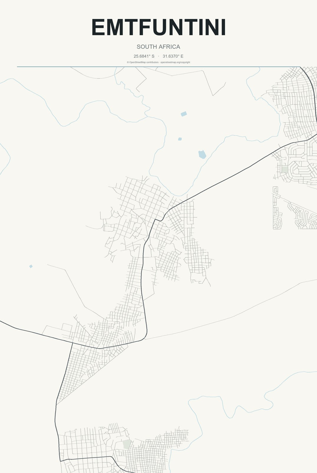 Emtfuntini, South Africa City Map Aluminum Sign in Headline Atlas style