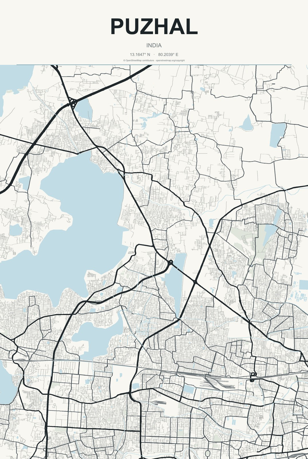 Puzhal, India City Map Aluminum Sign in Headline Atlas style