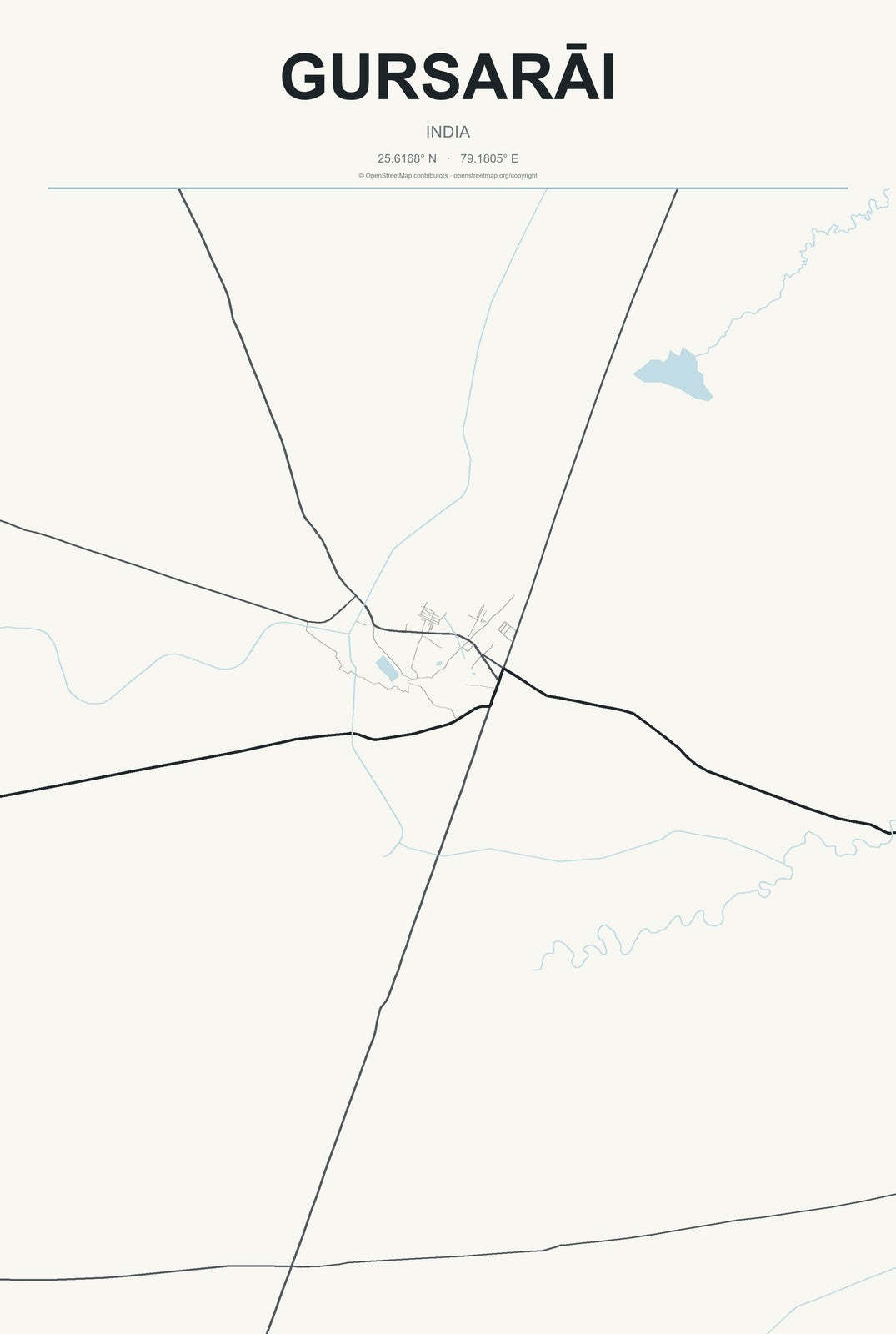 Gursarāi, India City Map Aluminum Sign in Headline Atlas style