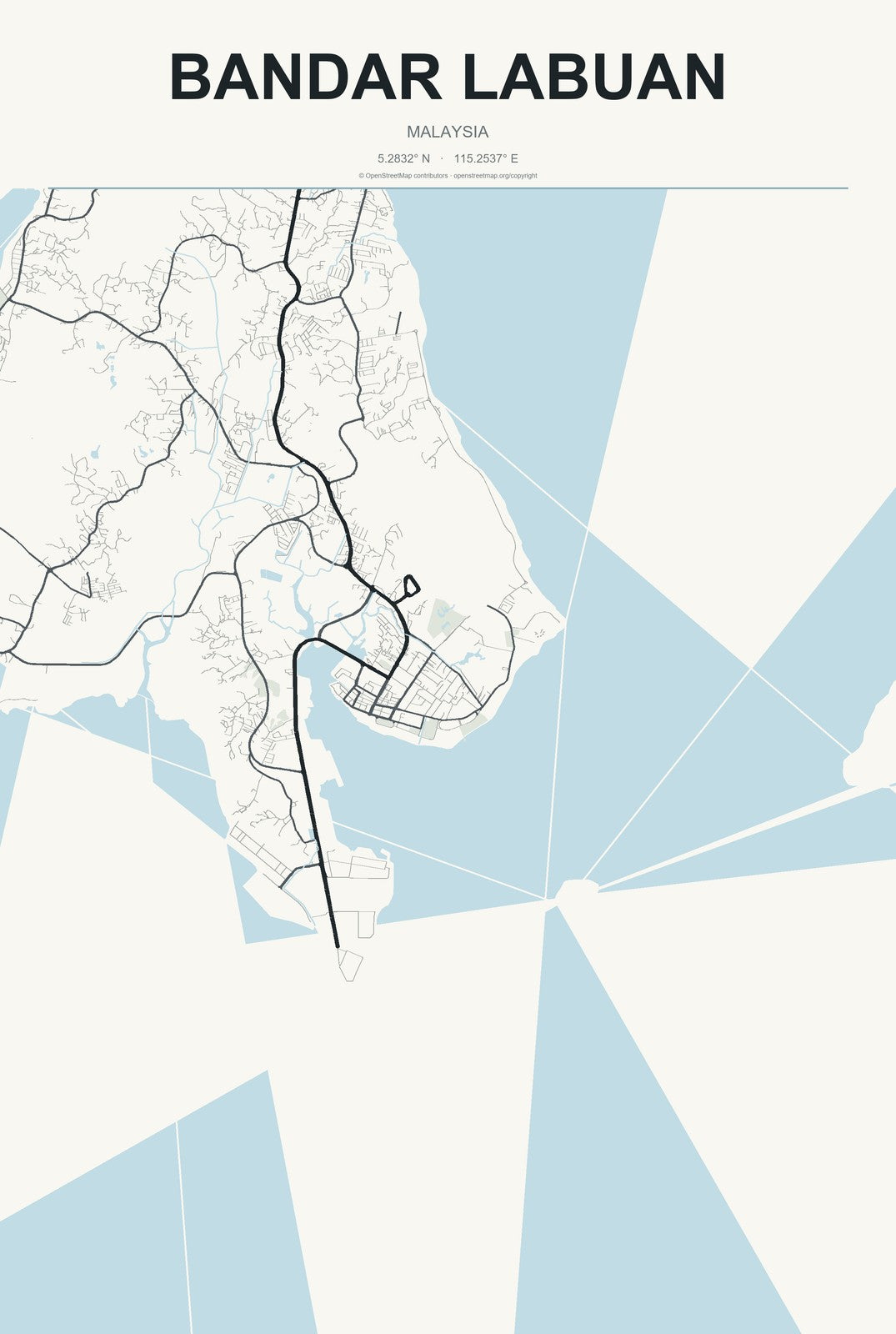 Bandar Labuan, Malaysia City Map Aluminum Sign in Headline Atlas style