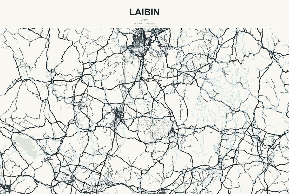 Laibin, China City Map Aluminum Sign in Headline Atlas style