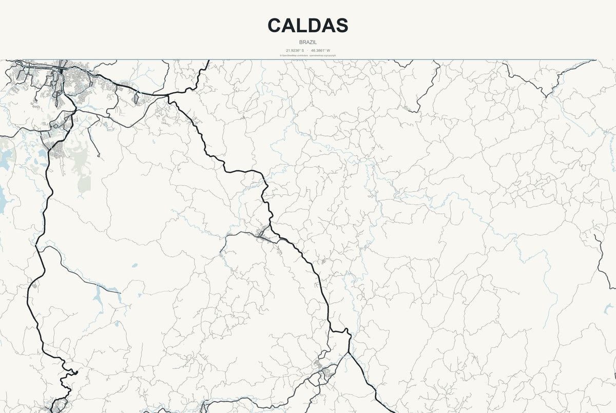Caldas, Brazil City Map Aluminum Sign in Headline Atlas style