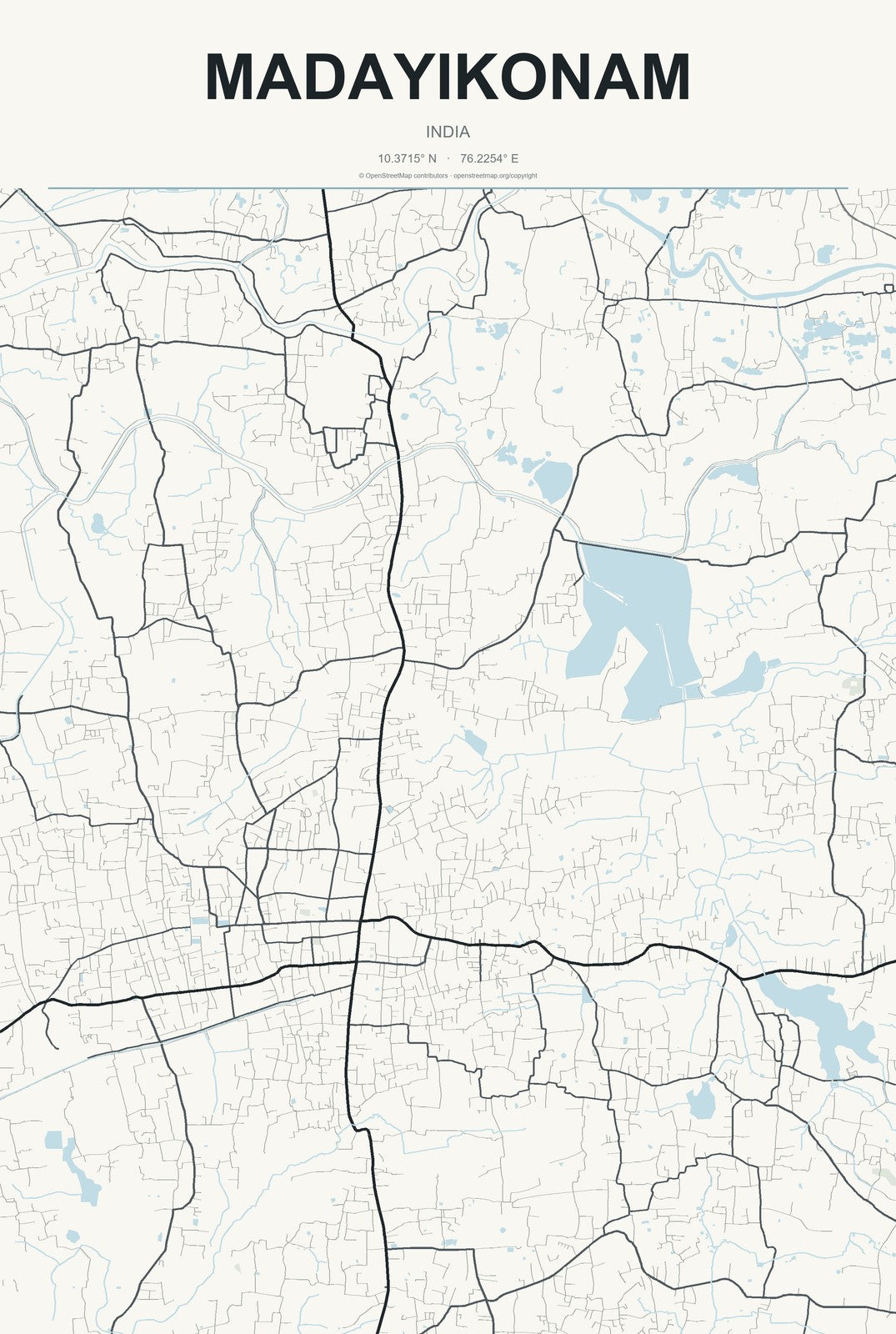 Madayikonam, India City Map Aluminum Sign in Headline Atlas style