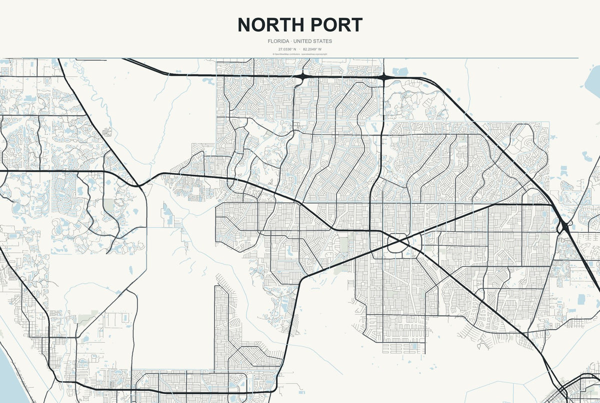 North Port, Florida City Map Aluminum Sign in Headline Atlas style