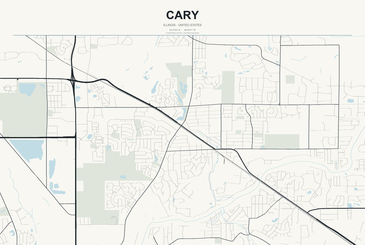 Cary, Illinois City Map Aluminum Sign in Headline Atlas style