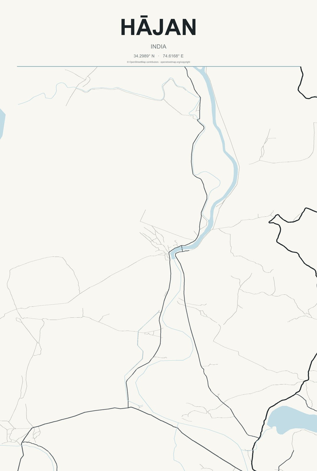 Hājan, India City Map Aluminum Sign in Headline Atlas style