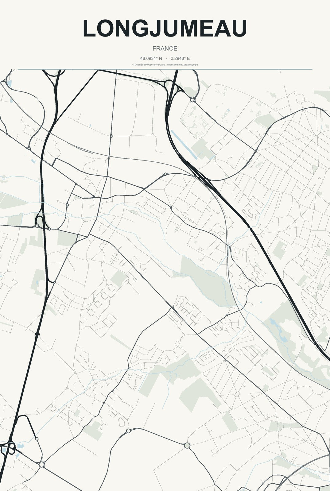 Longjumeau, France City Map Aluminum Sign in Headline Atlas style