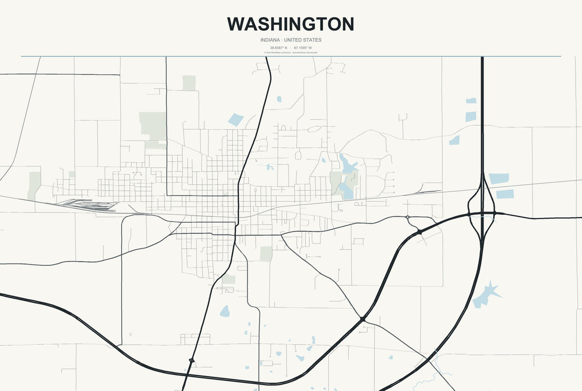 Washington, Indiana City Map Aluminum Sign in Headline Atlas style
