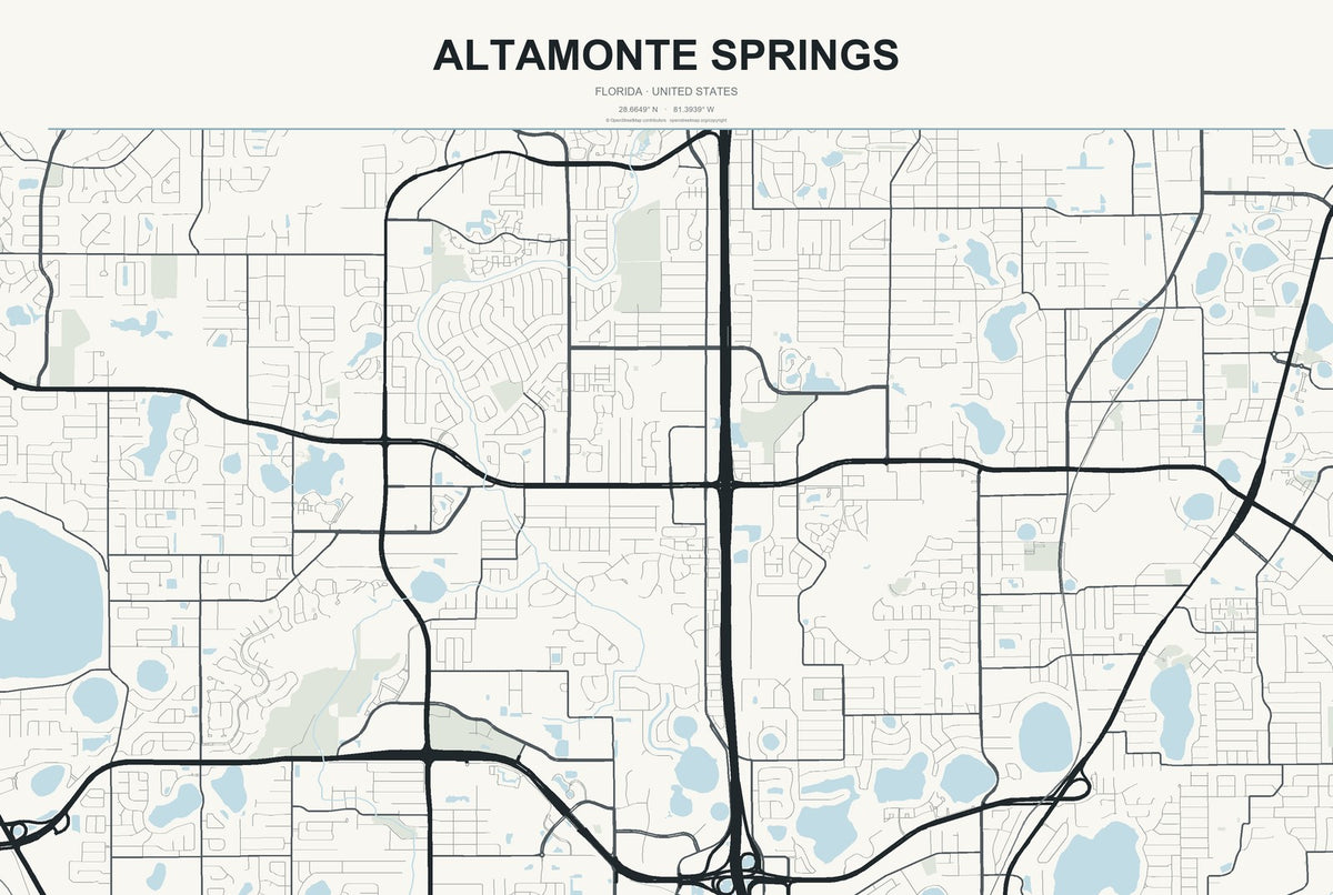 Altamonte Springs, Florida City Map Aluminum Sign in Headline Atlas style