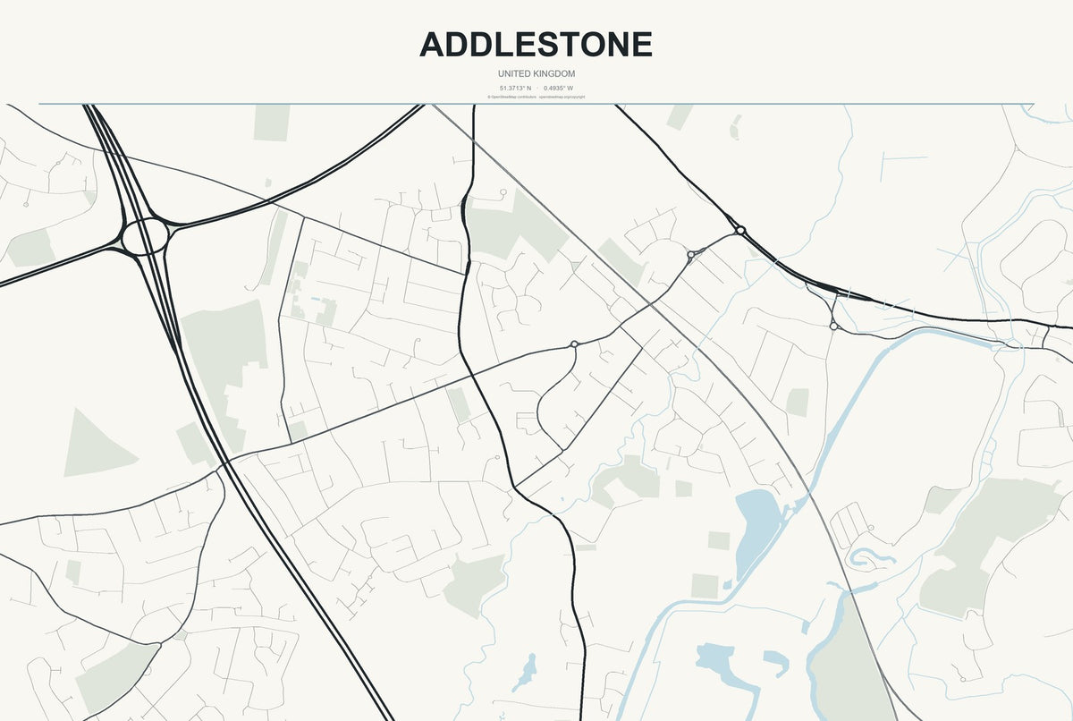 Addlestone, United Kingdom City Map Aluminum Sign in Headline Atlas style