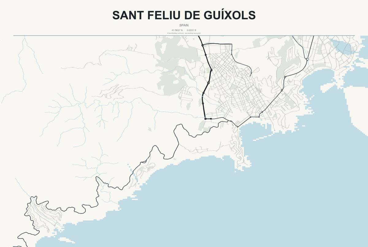 Sant Feliu de Guíxols, Spain City Map Aluminum Sign in Headline Atlas style
