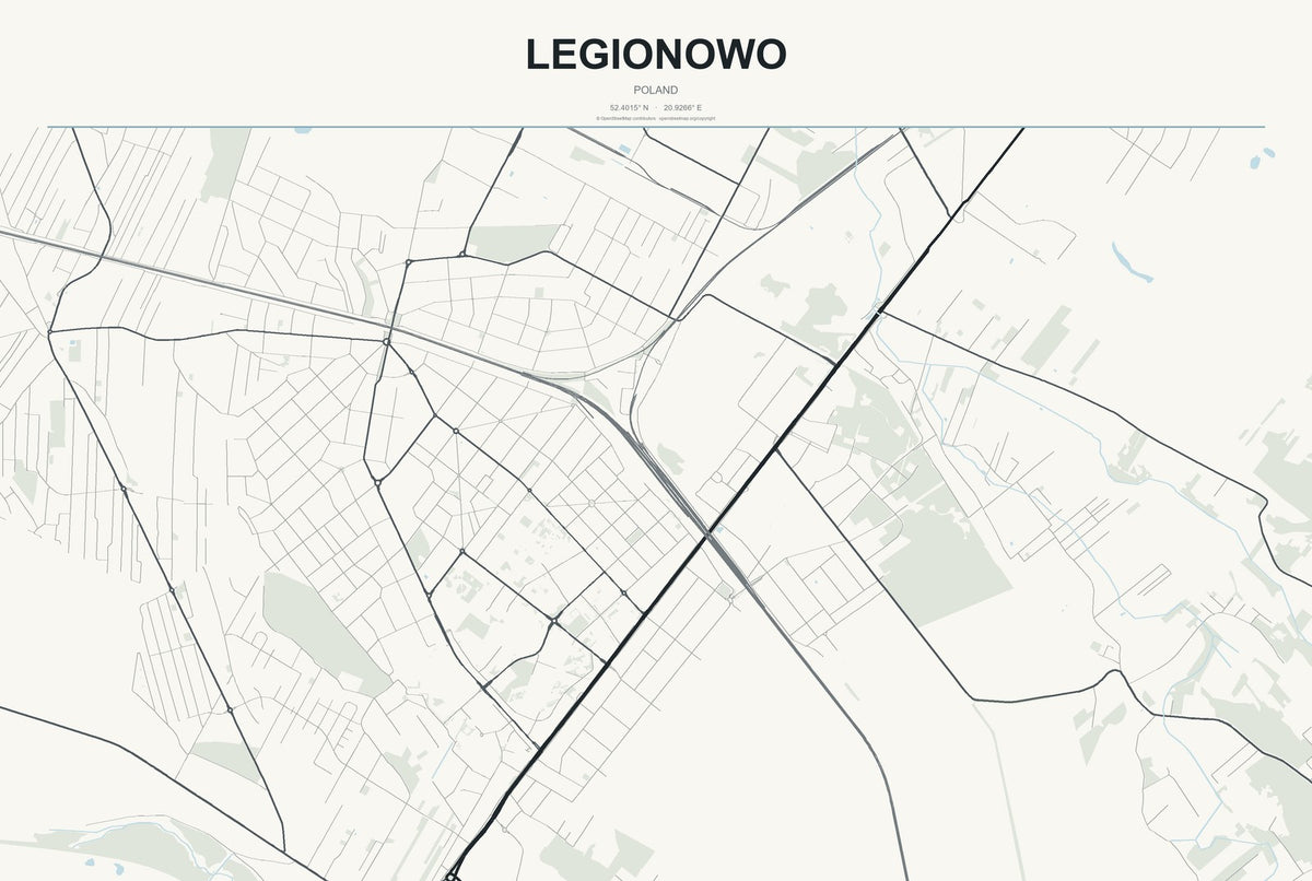 Legionowo, Poland City Map Aluminum Sign in Headline Atlas style