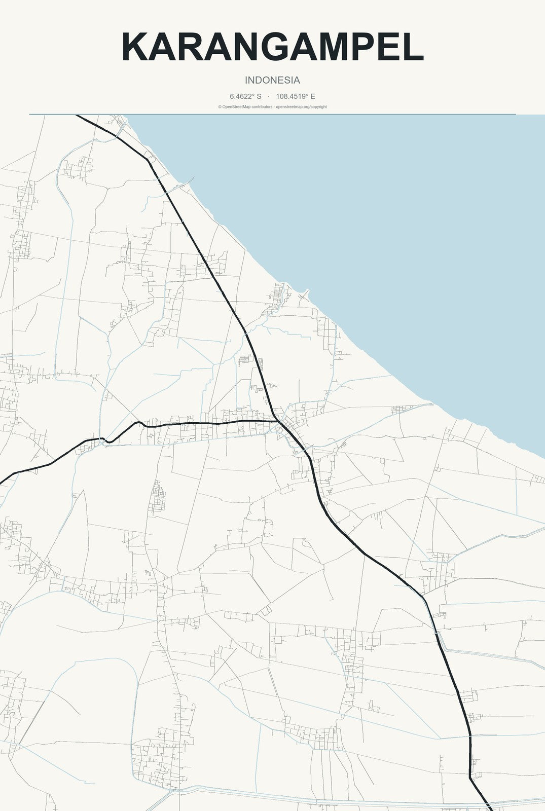 Karangampel, Indonesia City Map Aluminum Sign in Headline Atlas style