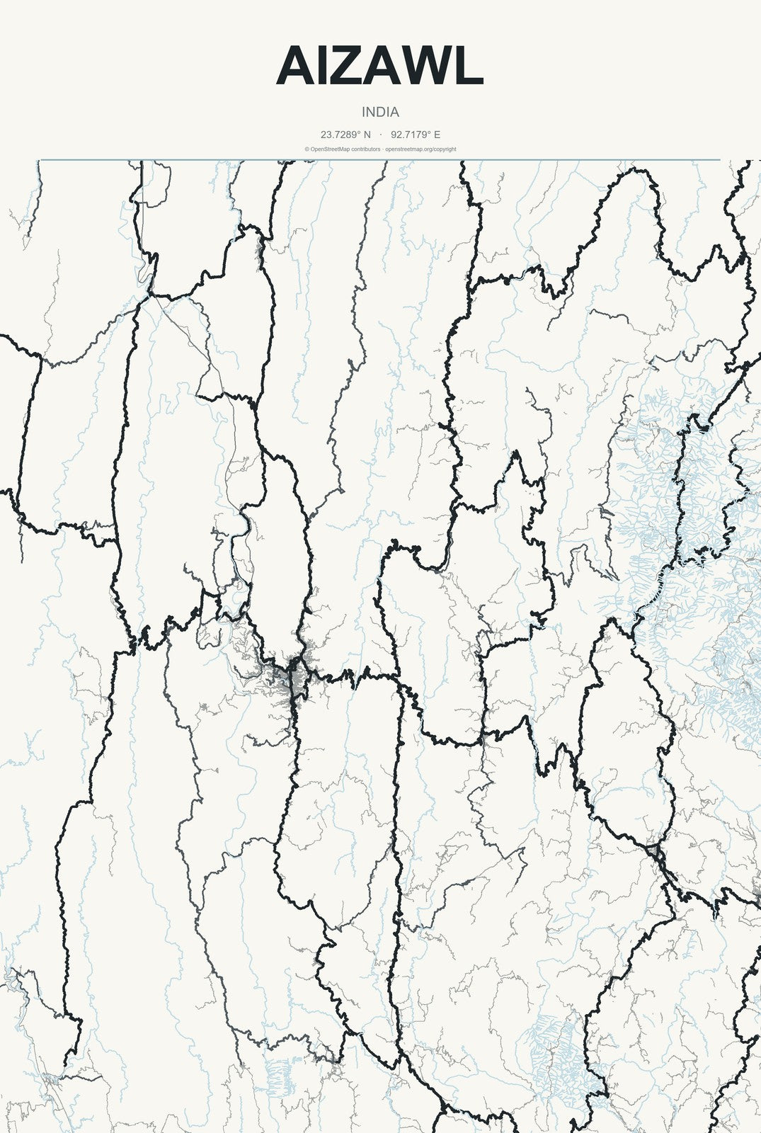 Aizawl, India City Map Aluminum Sign in Headline Atlas style