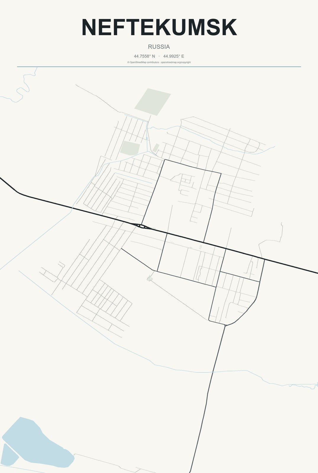 Neftekumsk, Russia City Map Aluminum Sign in Headline Atlas style