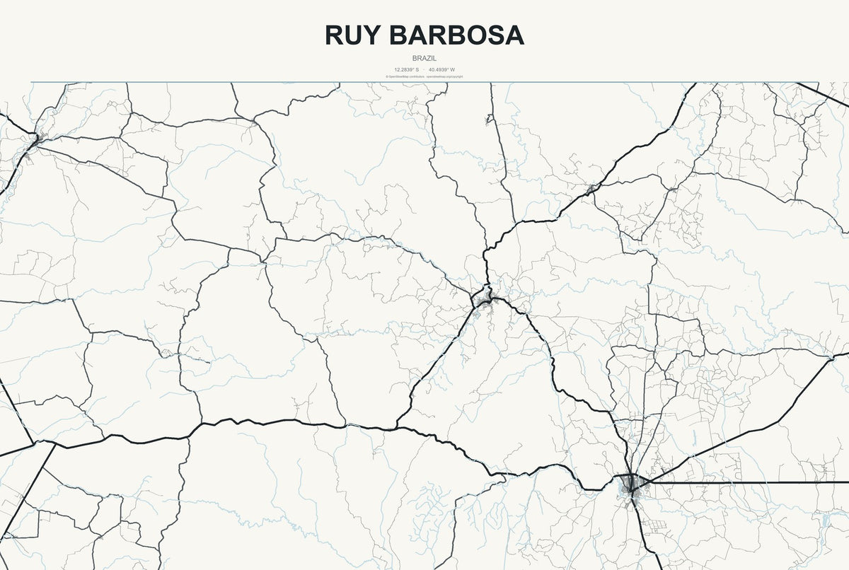 Ruy Barbosa, Brazil City Map Aluminum Sign in Headline Atlas style
