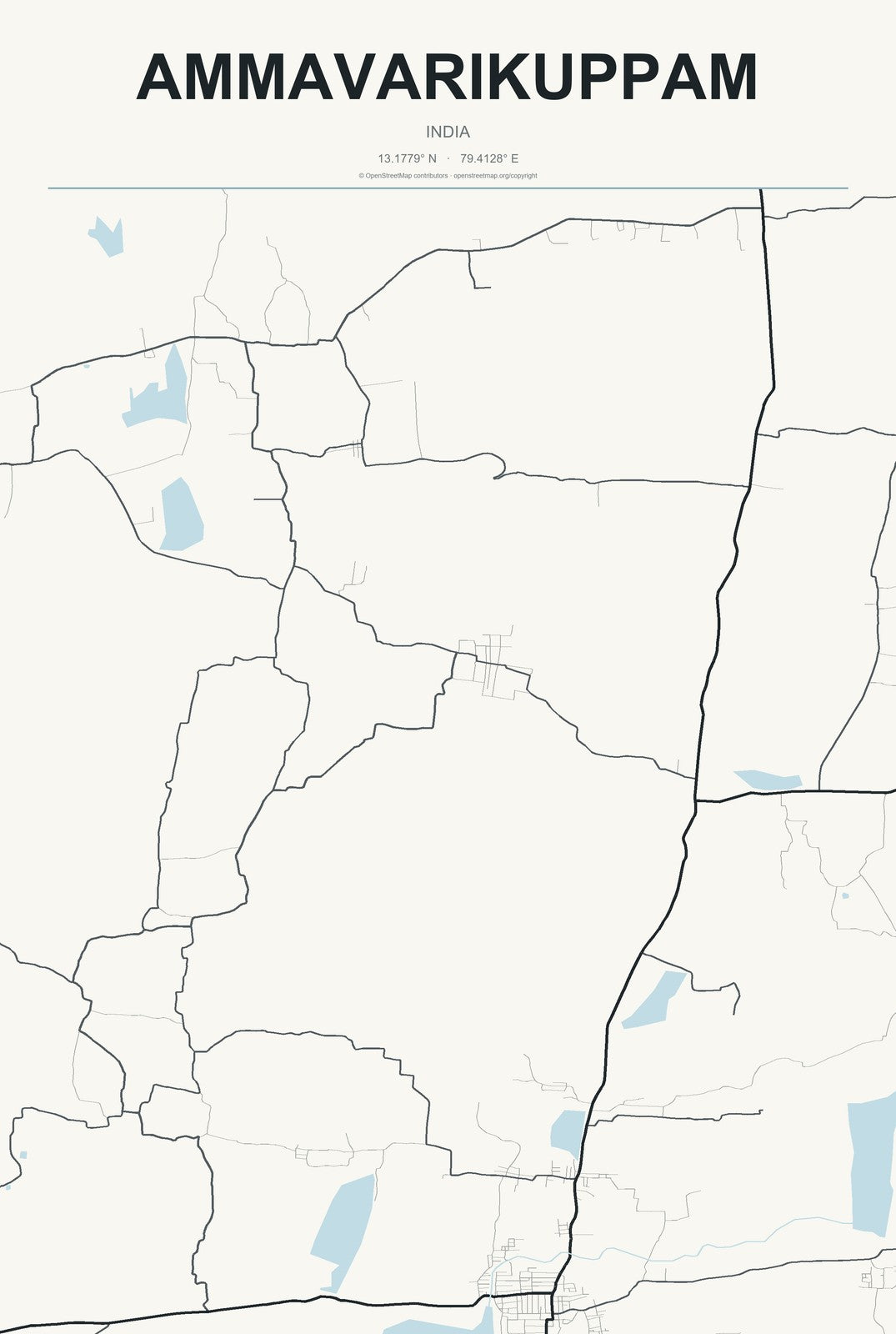 Ammavarikuppam, India City Map Aluminum Sign in Headline Atlas style