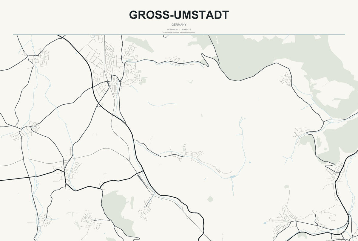 Groß-Umstadt, Germany City Map Aluminum Sign in Headline Atlas style