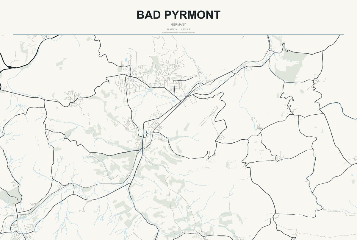Bad Pyrmont, Germany City Map Aluminum Sign in Headline Atlas style