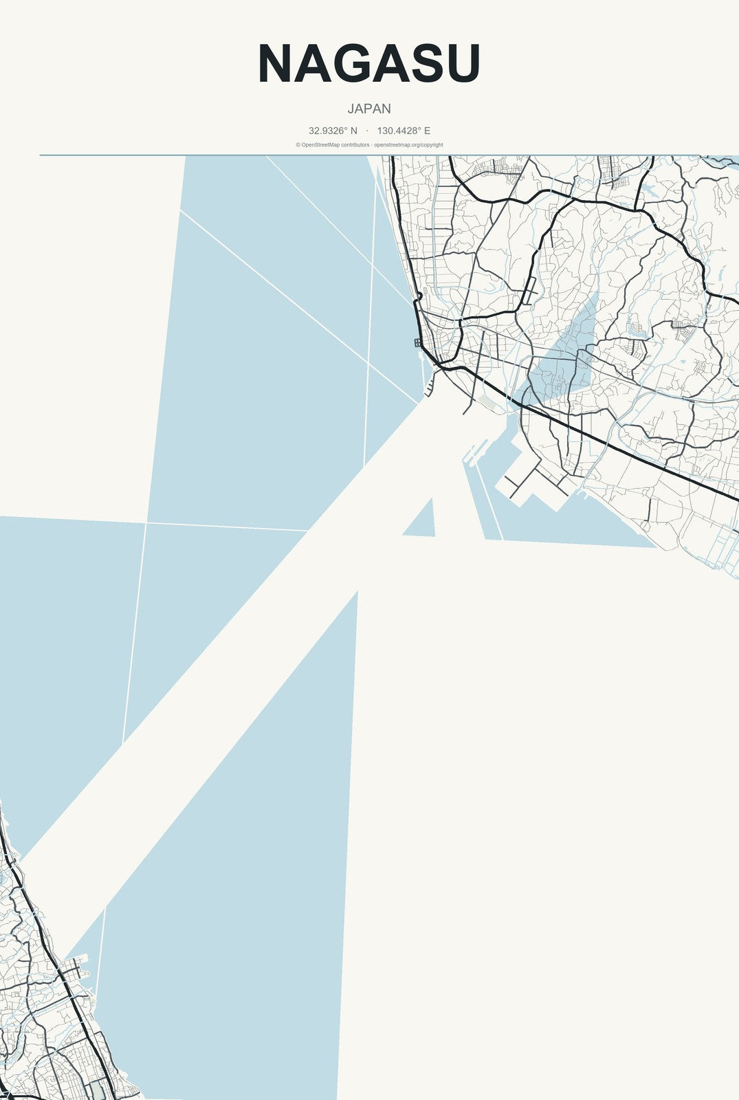 Nagasu, Japan City Map Aluminum Sign in Headline Atlas style