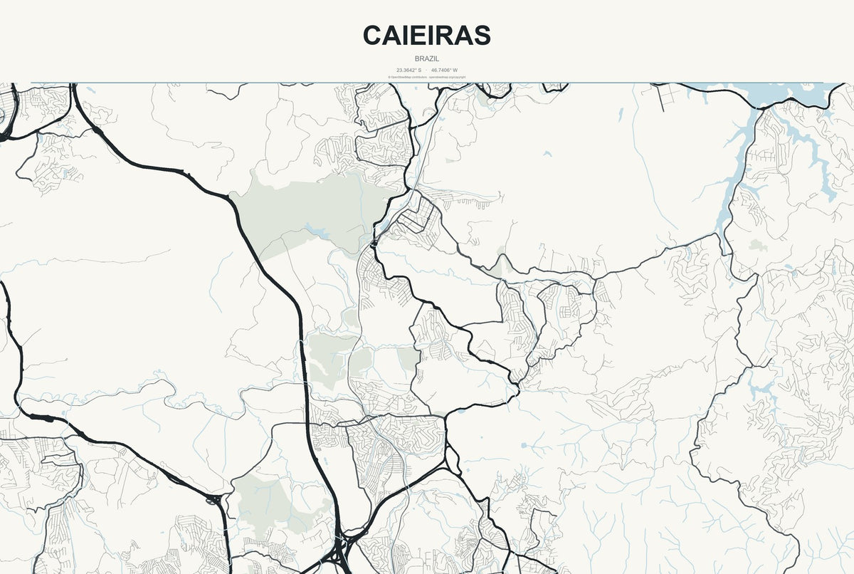 Caieiras, Brazil City Map Aluminum Sign in Headline Atlas style