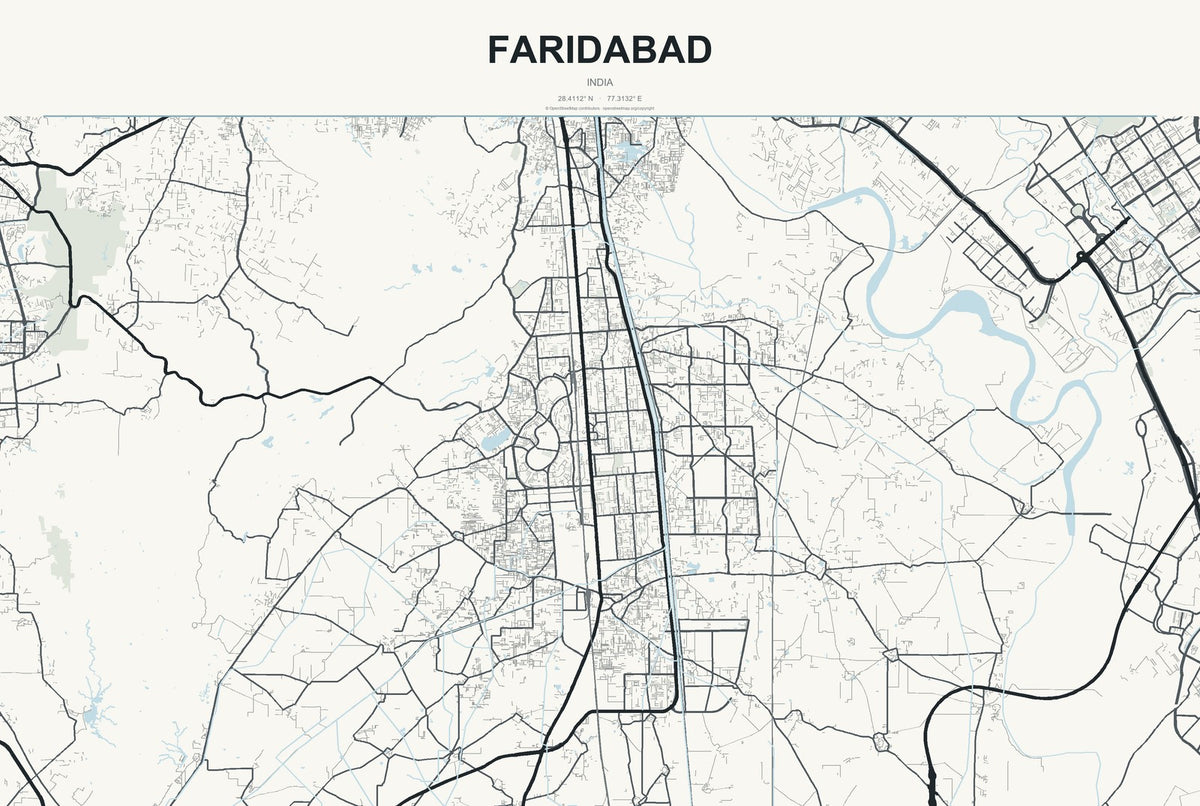 Faridabad, India City Map Aluminum Sign in Headline Atlas style