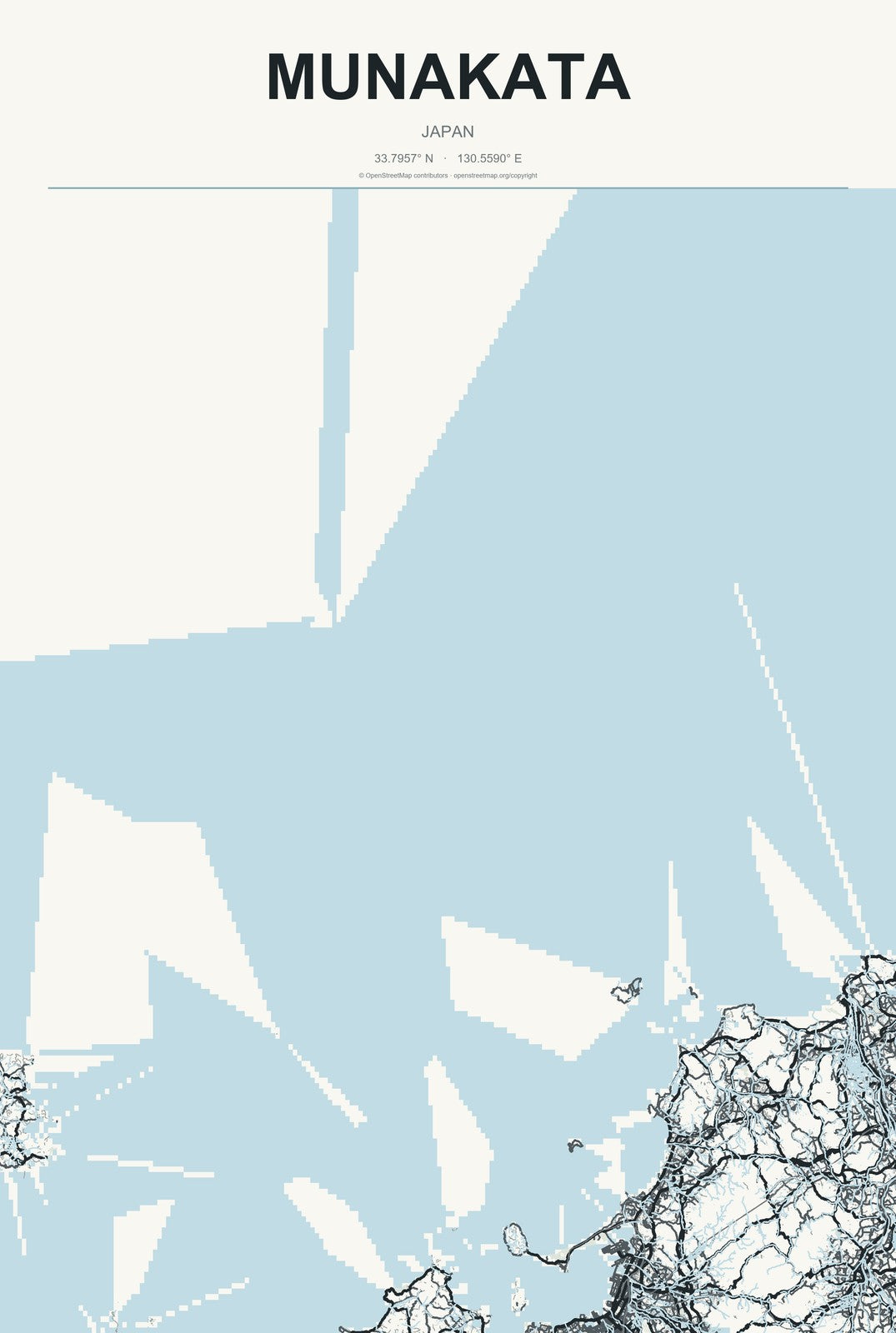 Munakata, Japan City Map Aluminum Sign in Headline Atlas style