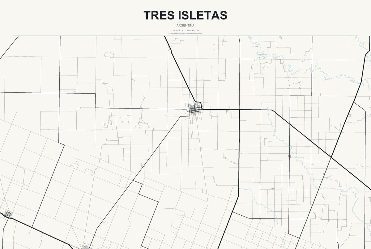 Tres Isletas, Argentina City Map Aluminum Sign in Headline Atlas style