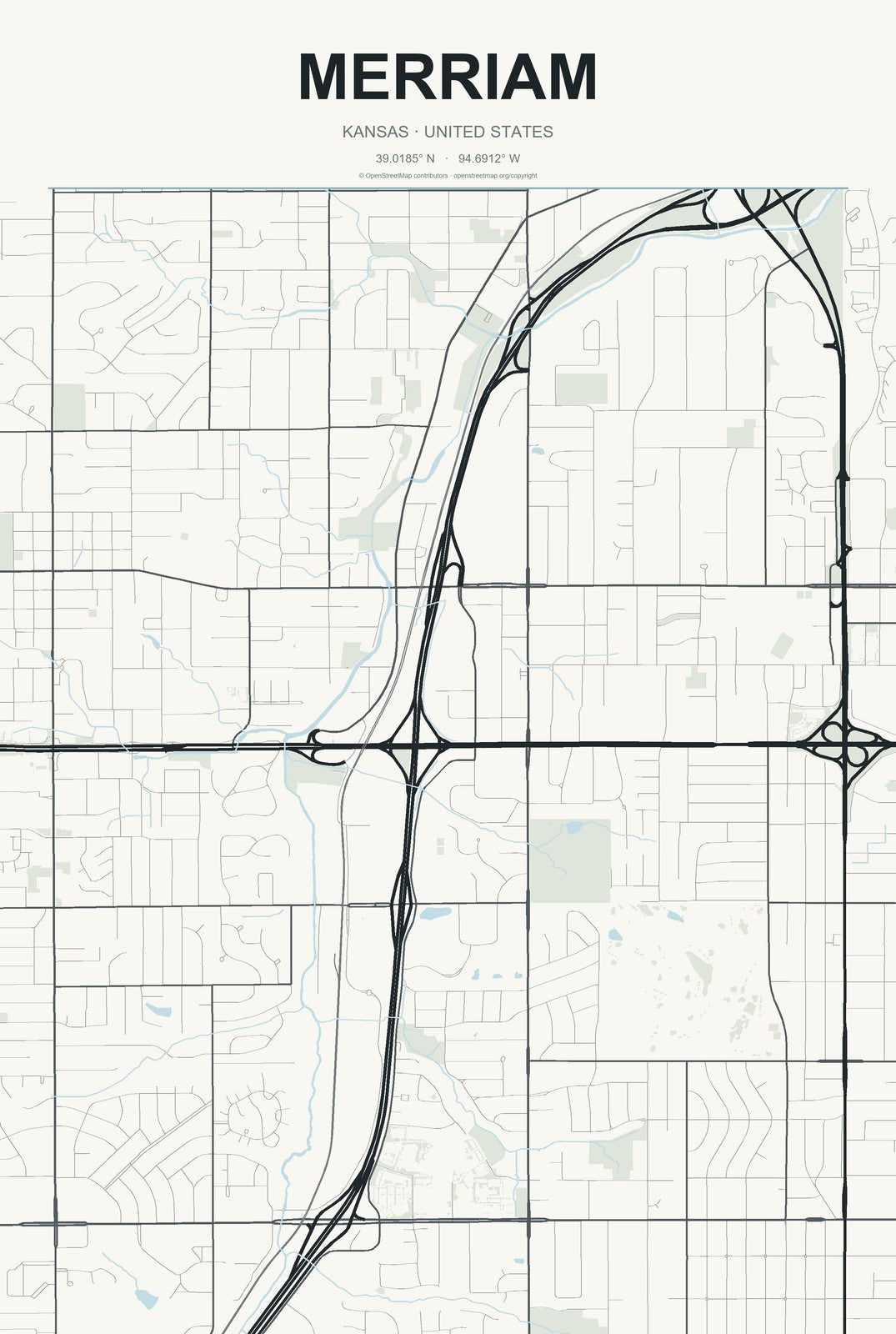 Merriam, Kansas City Map Aluminum Sign in Headline Atlas style