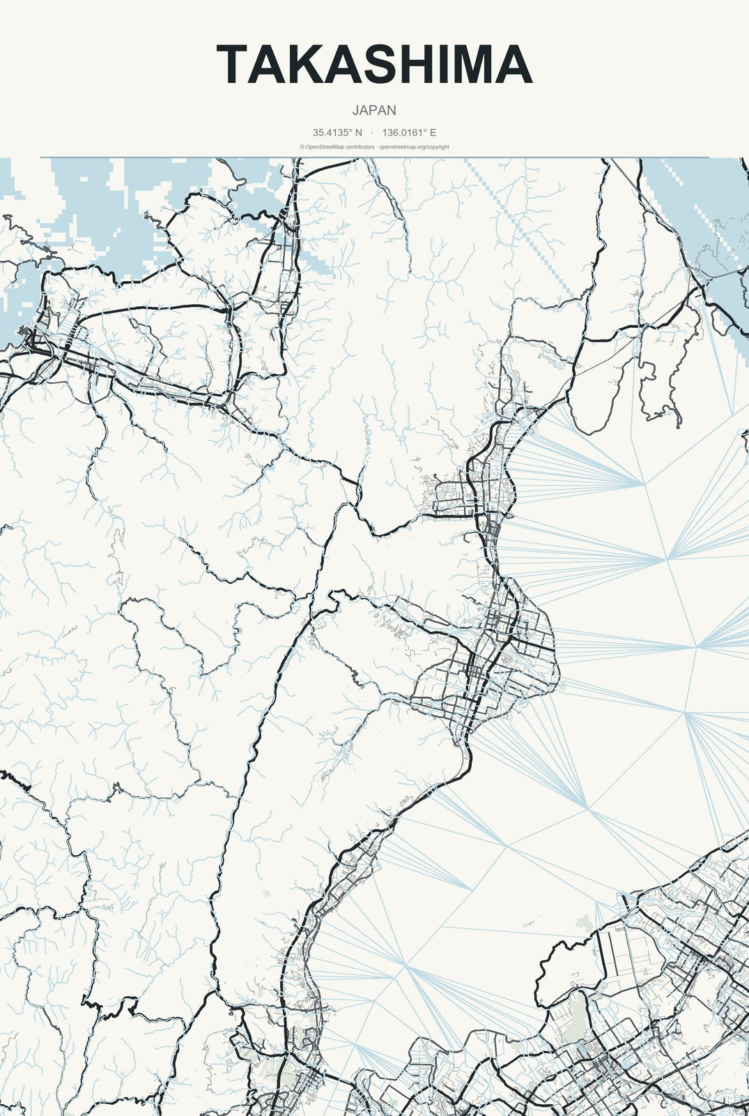 Takashima, Japan City Map Aluminum Sign in Headline Atlas style