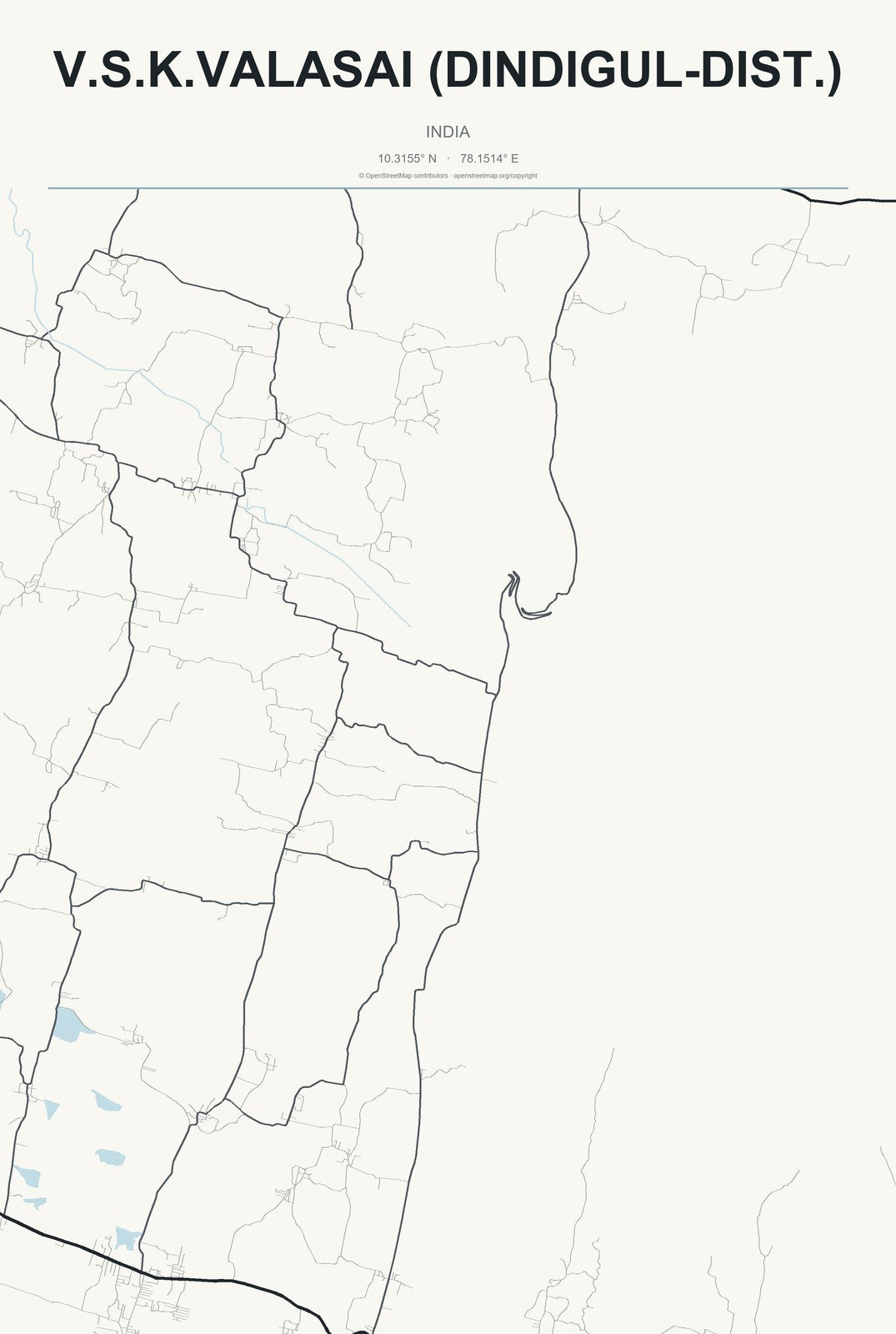 V.S.K.Valasai (Dindigul-Dist.), India City Map Aluminum Sign in Headline Atlas style