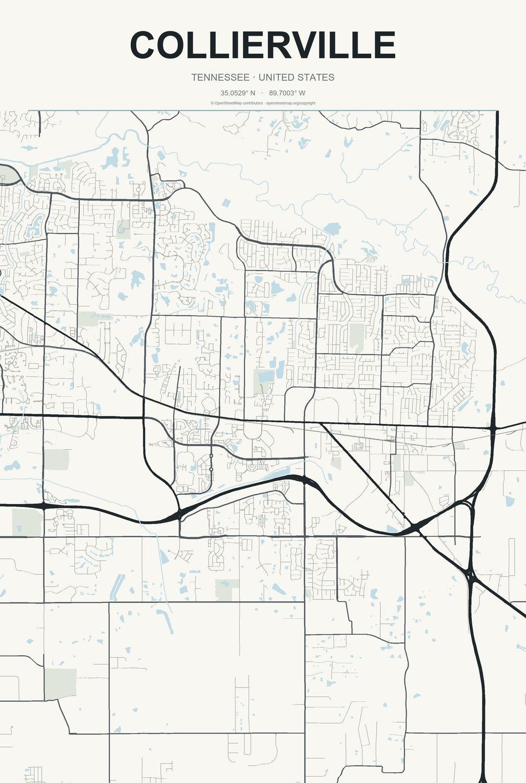 Collierville, Tennessee City Map Aluminum Sign in Headline Atlas style