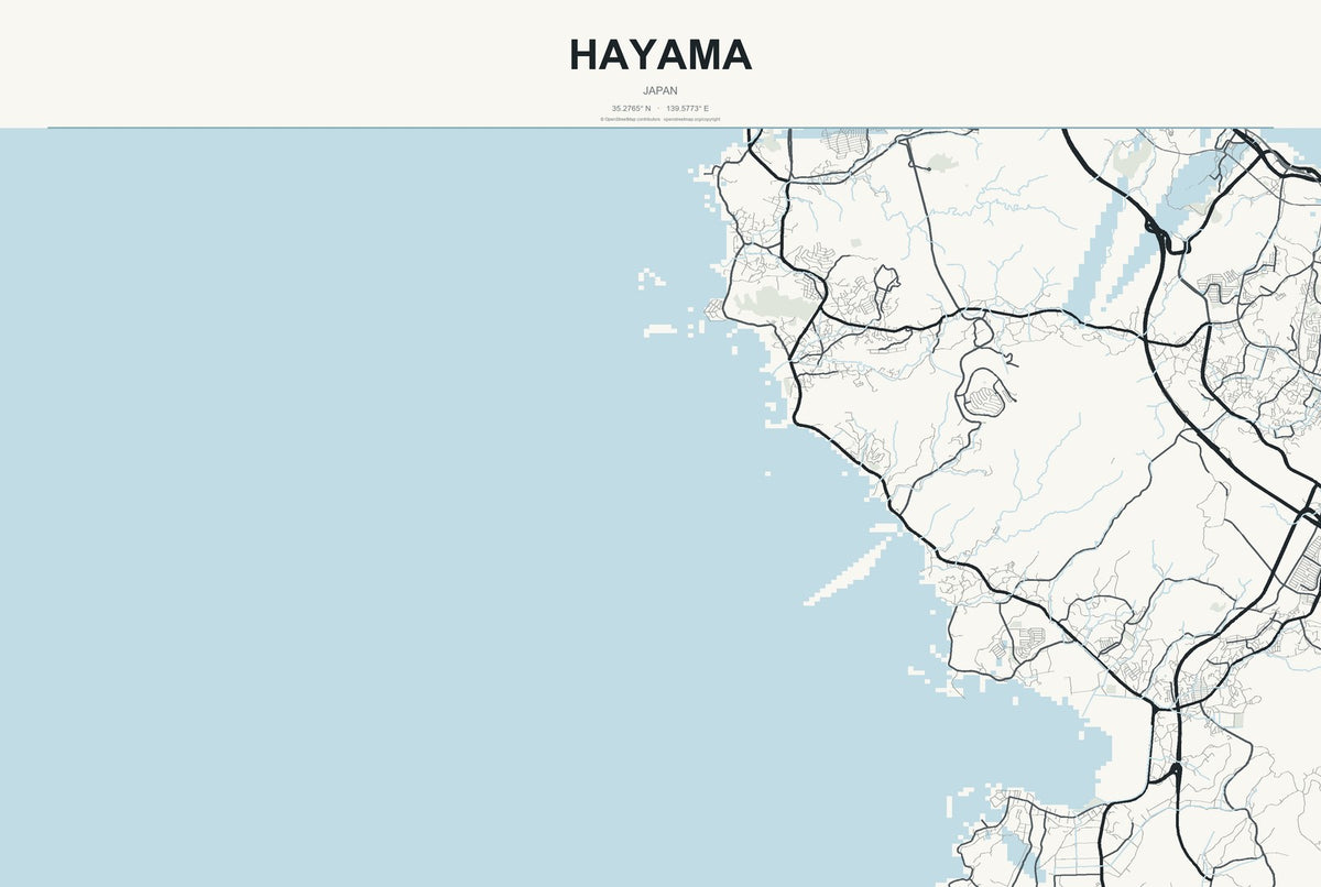 Hayama, Japan City Map Aluminum Sign in Headline Atlas style