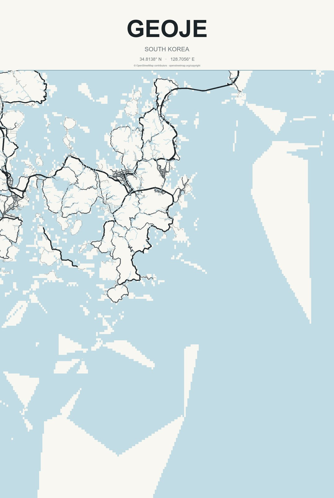 Geoje, South Korea City Map Aluminum Sign in Headline Atlas style