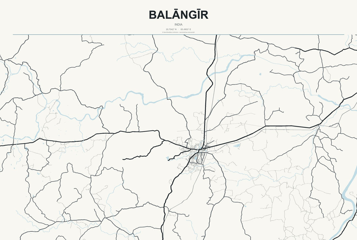 Balāngīr, India City Map Aluminum Sign in Headline Atlas style