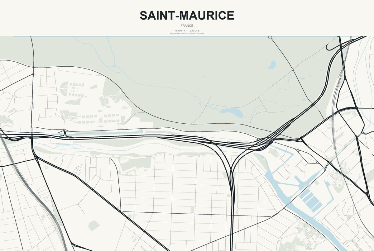 Saint-Maurice, France City Map Aluminum Sign in Headline Atlas style