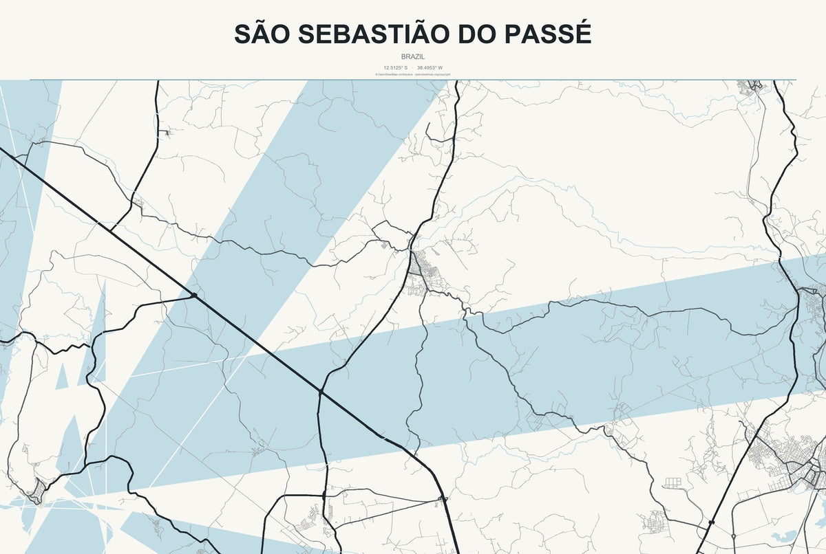 São Sebastião do Passé, Brazil City Map Aluminum Sign in Headline Atlas style