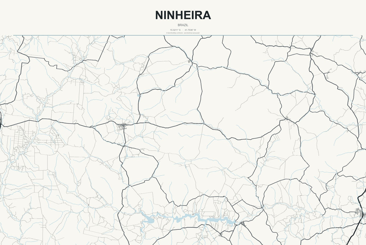 Ninheira, Brazil City Map Aluminum Sign in Headline Atlas style