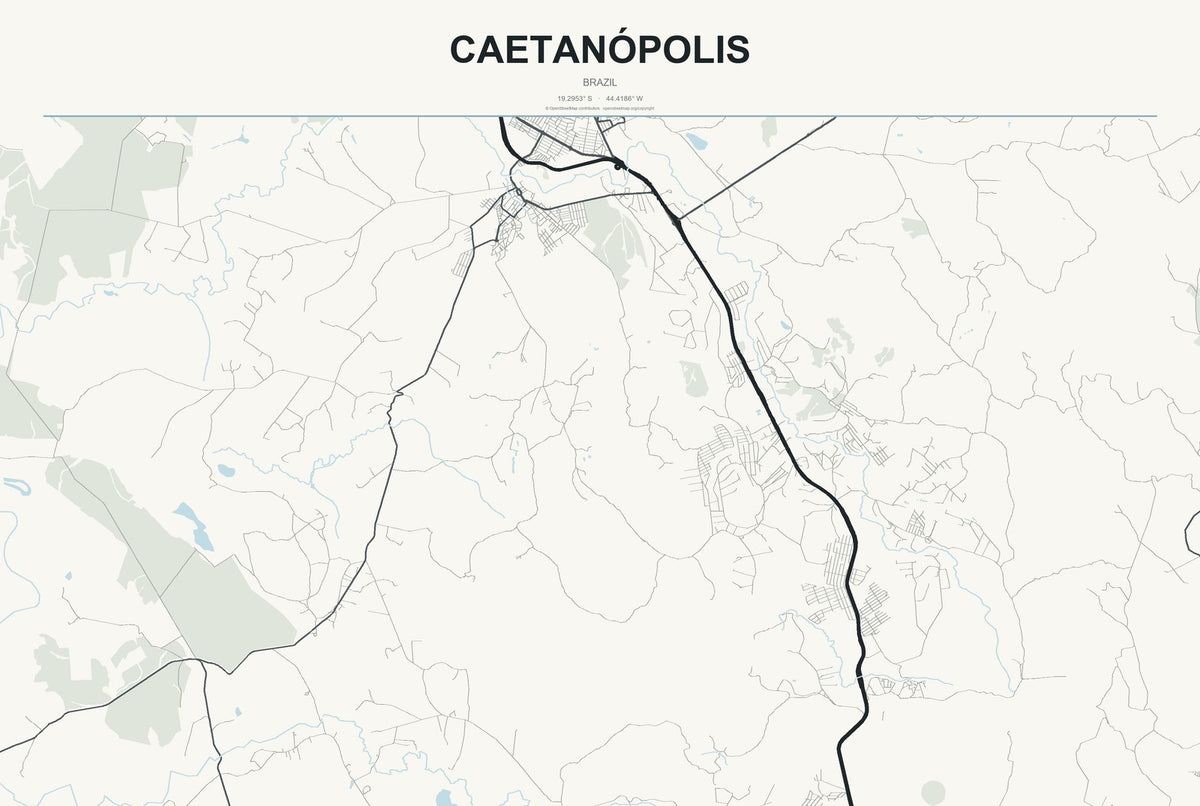 Caetanópolis, Brazil City Map Aluminum Sign in Headline Atlas style