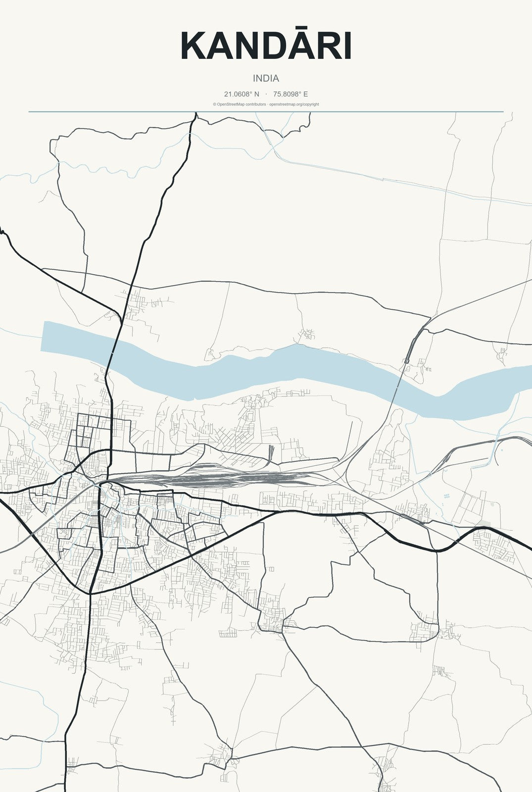 Kandāri, India City Map Aluminum Sign in Headline Atlas style