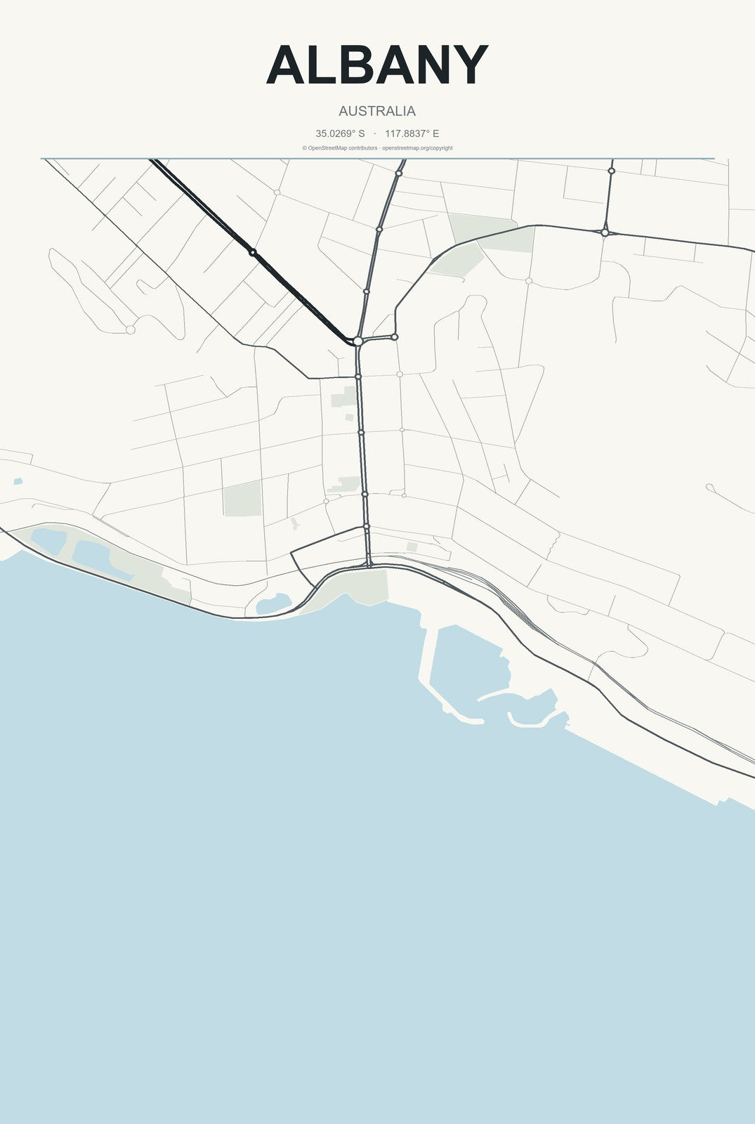 Albany, Australia City Map Aluminum Sign in Headline Atlas style