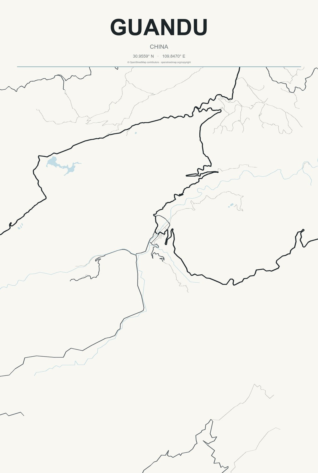 Guandu, China City Map Aluminum Sign in Headline Atlas style