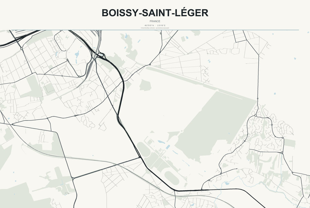 Boissy-Saint-Léger, France City Map Aluminum Sign in Headline Atlas style